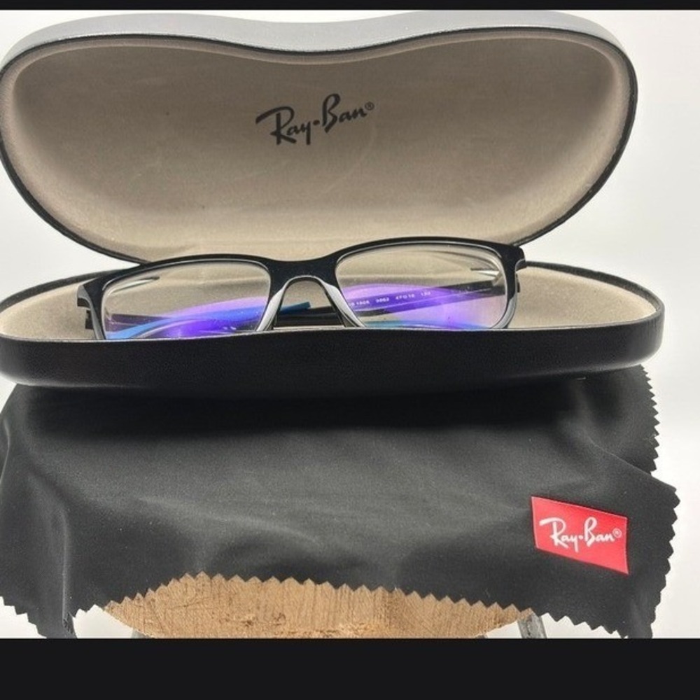 Ray-Ban RB 1605 3862 Kids Eyeglasses Black Blue Rectangular Frames 47-16-130